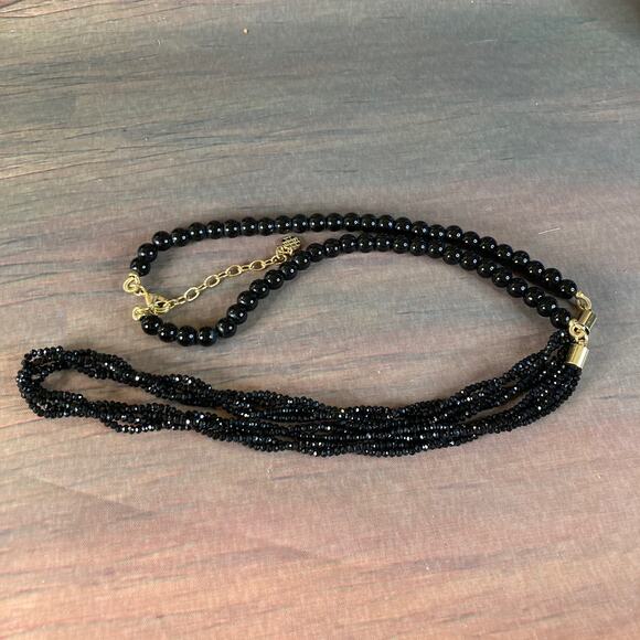 0088 Y2K Talbot's Black Onyx Glass & Enamel Bead Art-Deco Style Necklace EUC - Picture 5 of 7